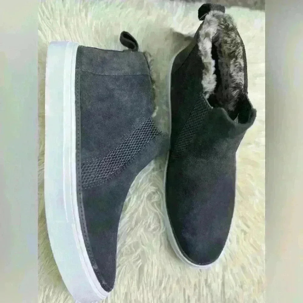Toms Womens Bryce Ankle Slip On Sneakers  Grey Suede Fur Trim Size W 8.5  NWOB